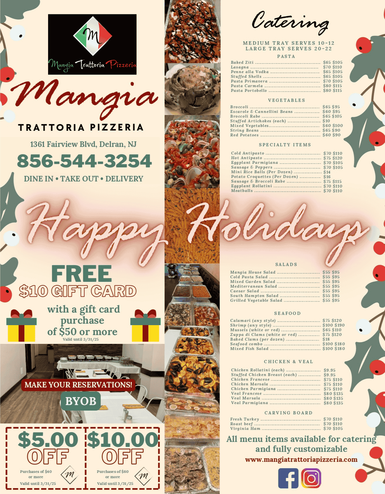 Mangia Trattoria Pizzeria catering spread in Delran, NJ